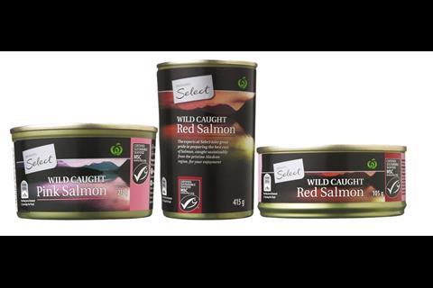 Woolworths' Select brand wild caught pink salmon 210g and wild caught red salmon 415g and 105g are all MSC certified